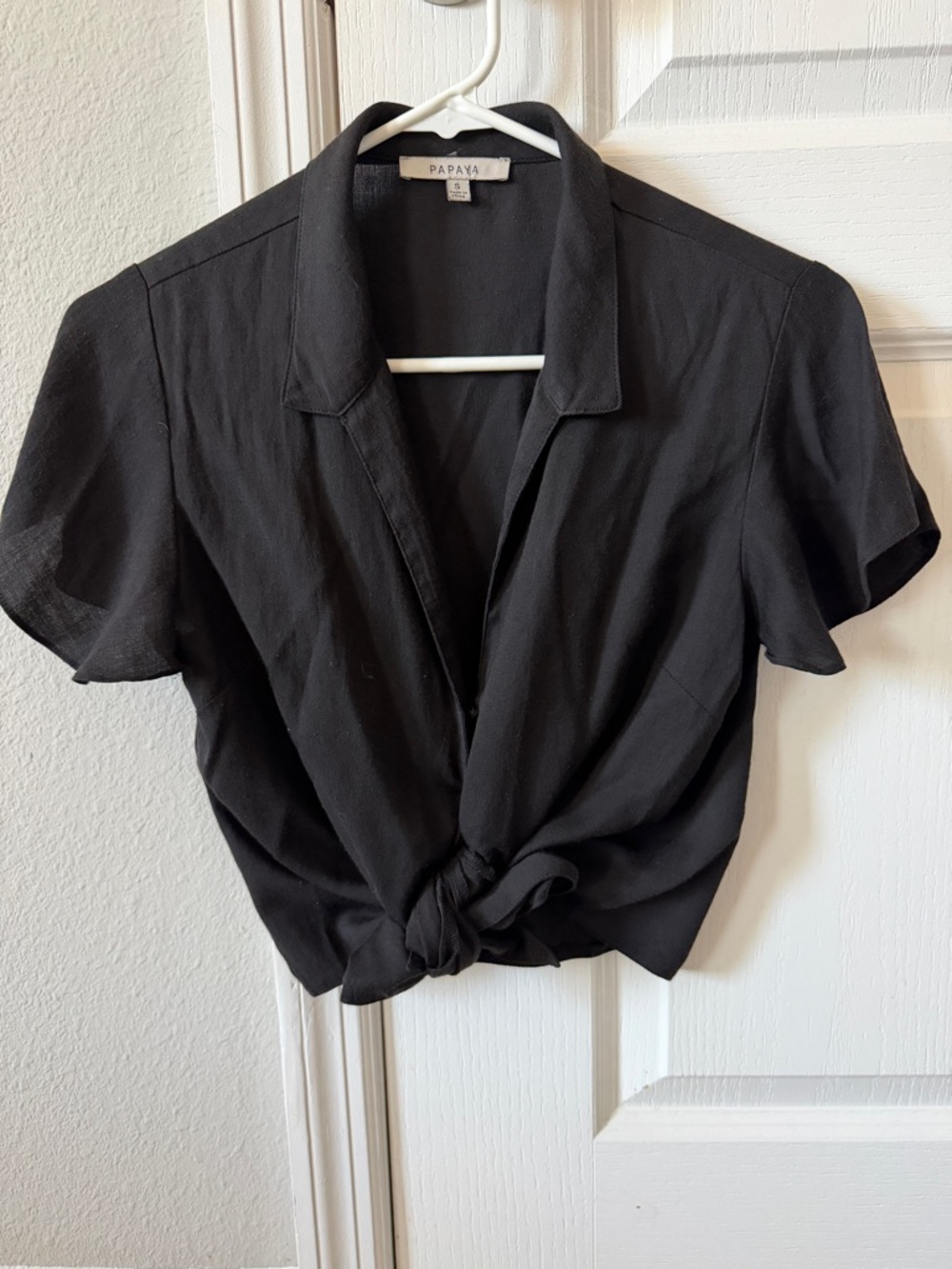 Black Tie Front Blouse | Cropped Button Down Top | Lightweight Summer Trendy Top